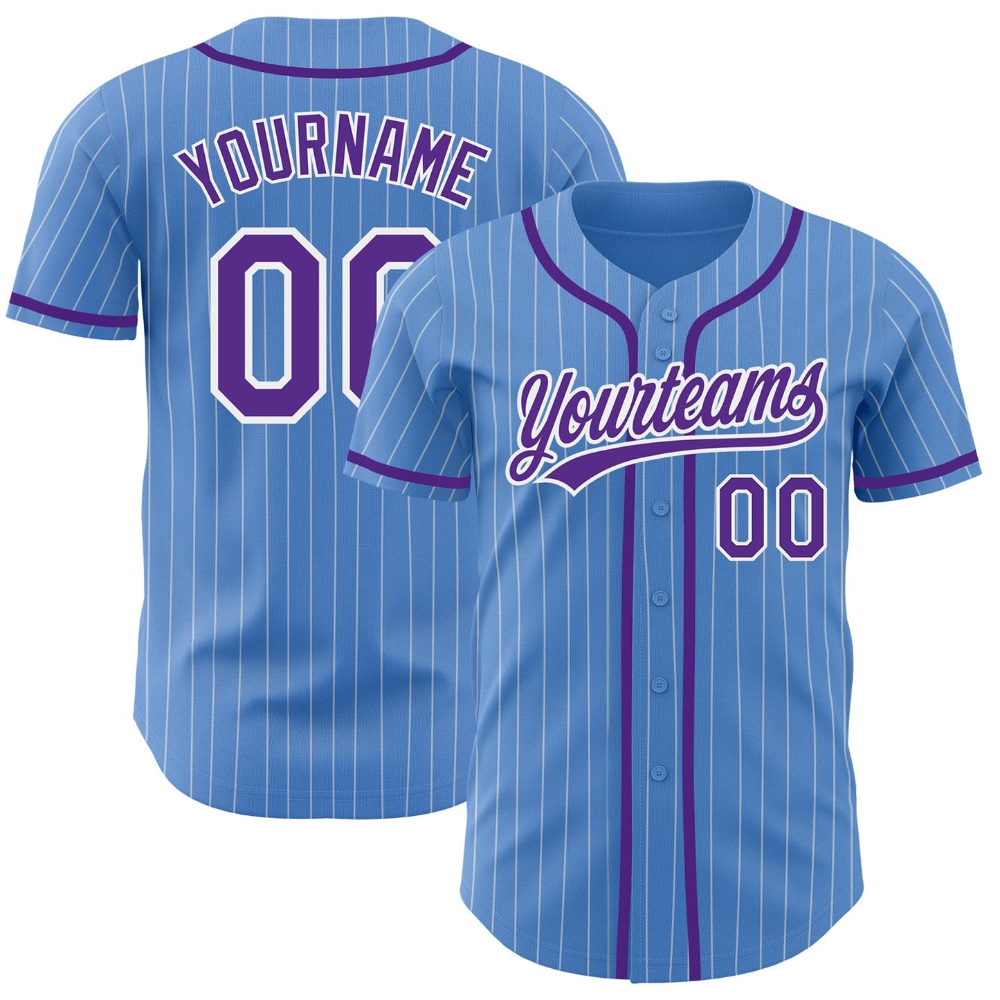 Custom Powder Blue White Pinstripe Purple Authentic Baseball Jersey baseball jersey product view 1