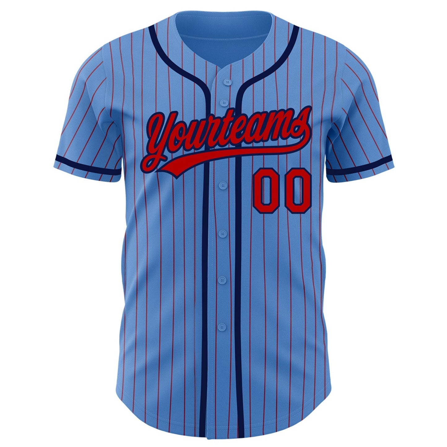 Custom Powder Blue Red Pinstripe Navy Authentic Baseball Jersey baseball jersey product view 2