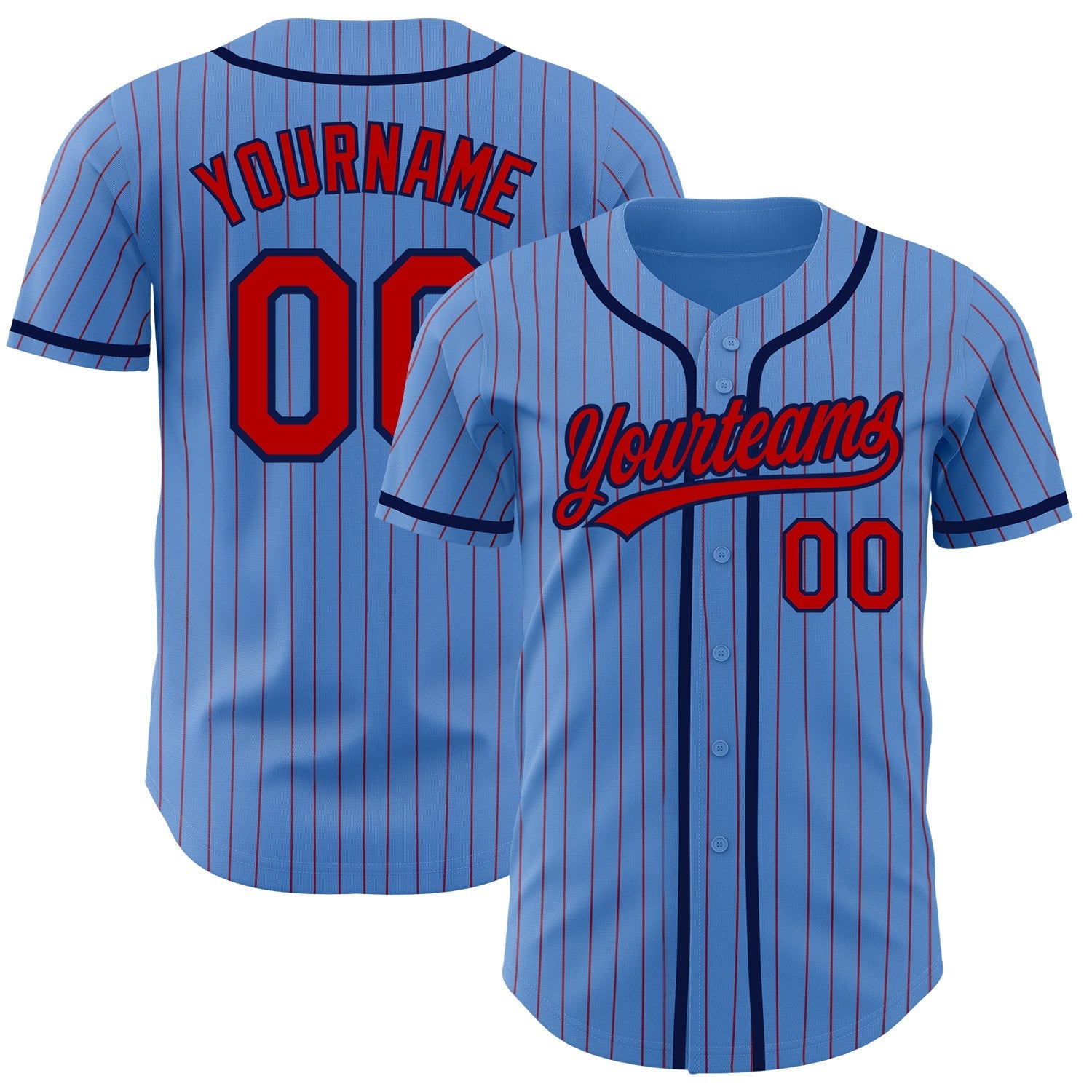 Custom Powder Blue Red Pinstripe Navy Authentic Baseball Jersey baseball jersey product view 1