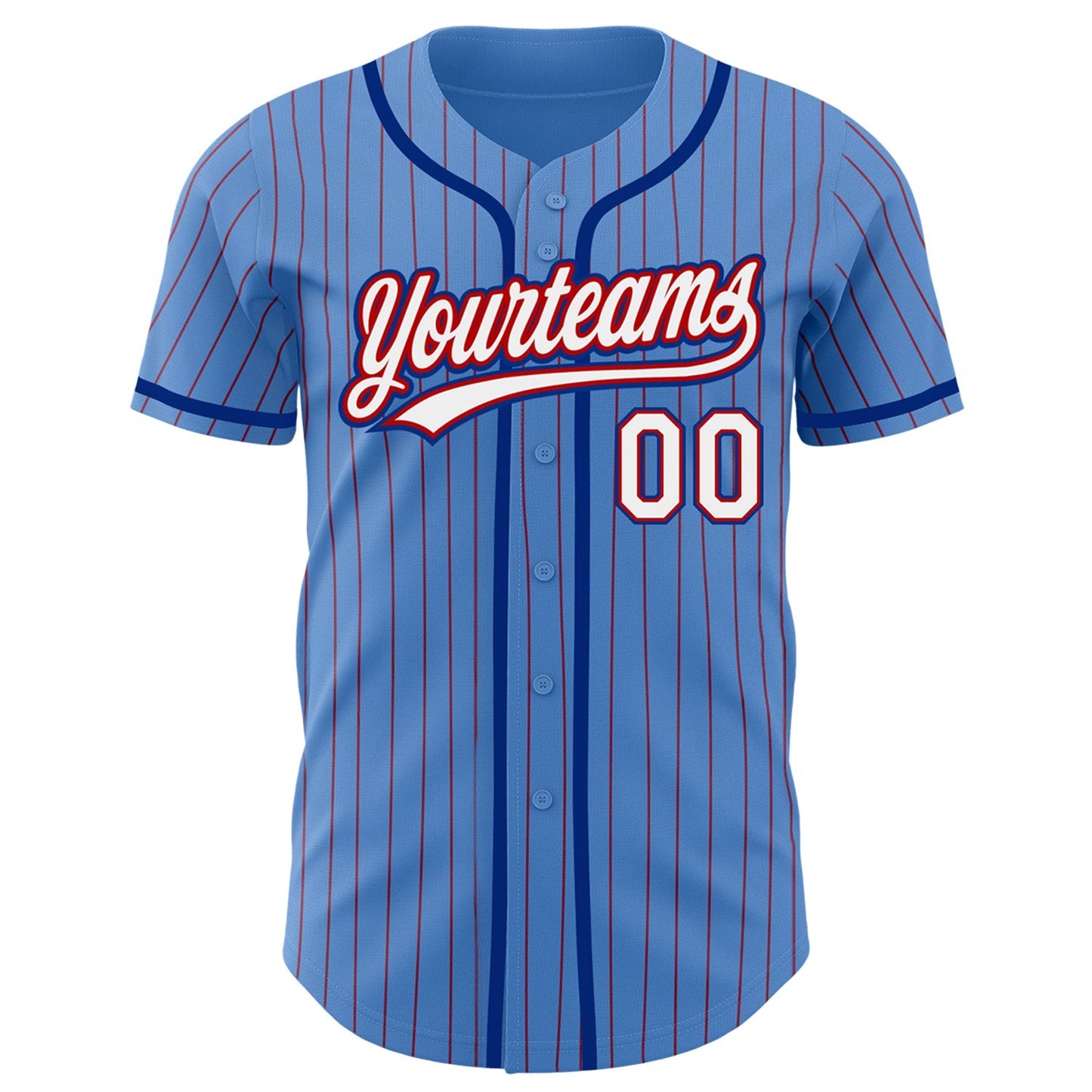 Custom Powder Blue Red Pinstripe White-Royal Authentic Baseball Jersey baseball jersey product view 2