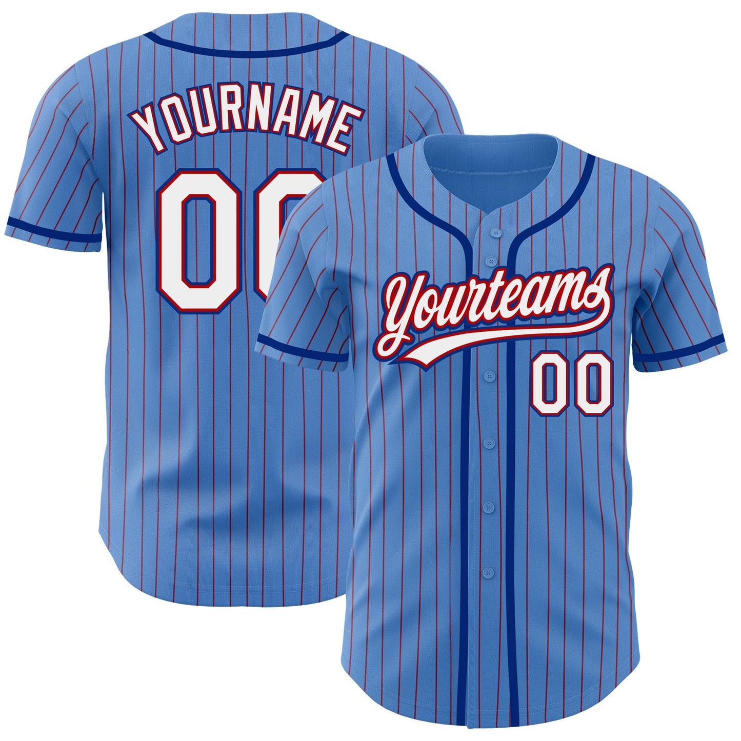 Custom Powder Blue Red Pinstripe White-Royal Authentic Baseball Jersey baseball jersey product view 1