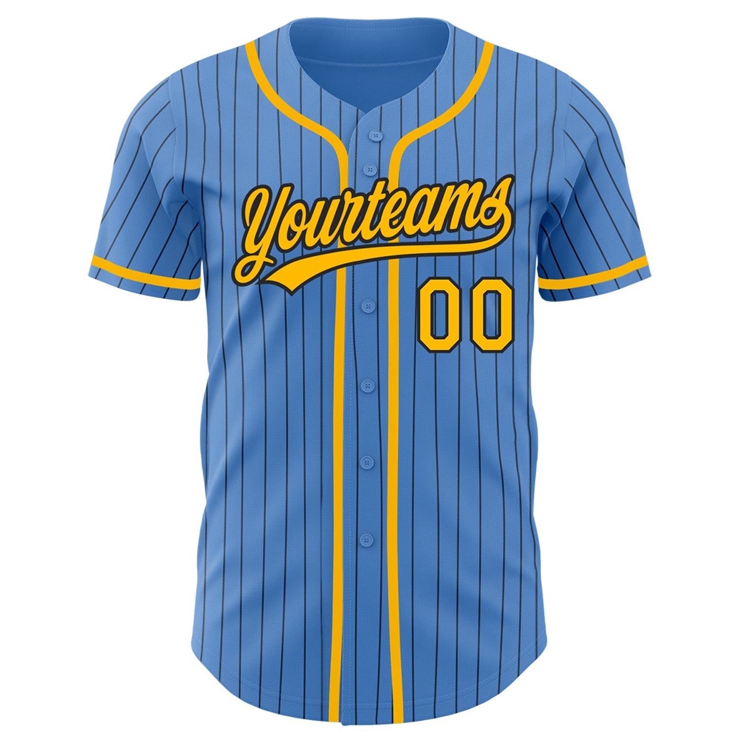 Custom Powder Blue Black Pinstripe Gold Authentic Baseball Jersey baseball jersey product view 2