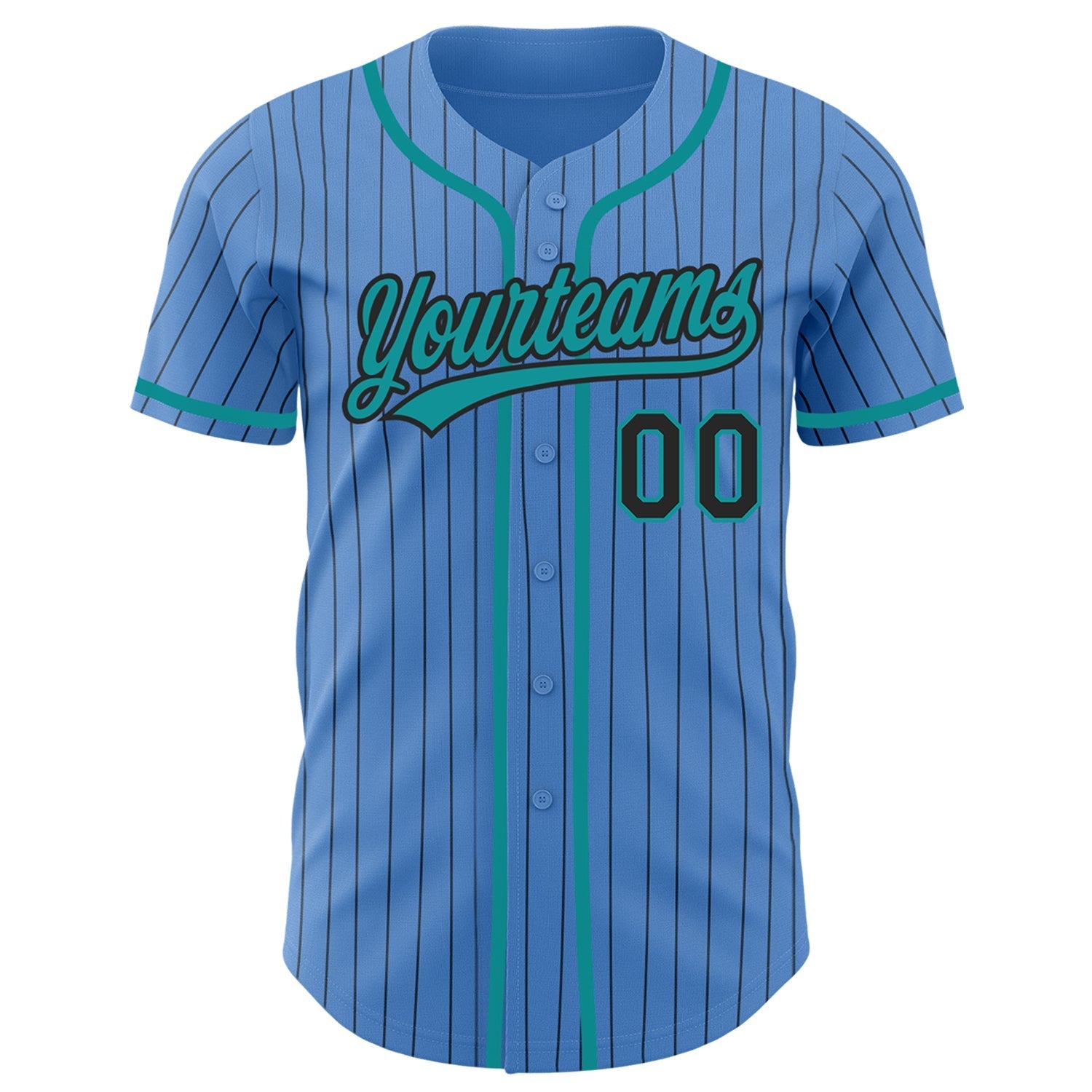 Custom Powder Blue Black Pinstripe Teal Authentic Baseball Jersey baseball jersey product view 2