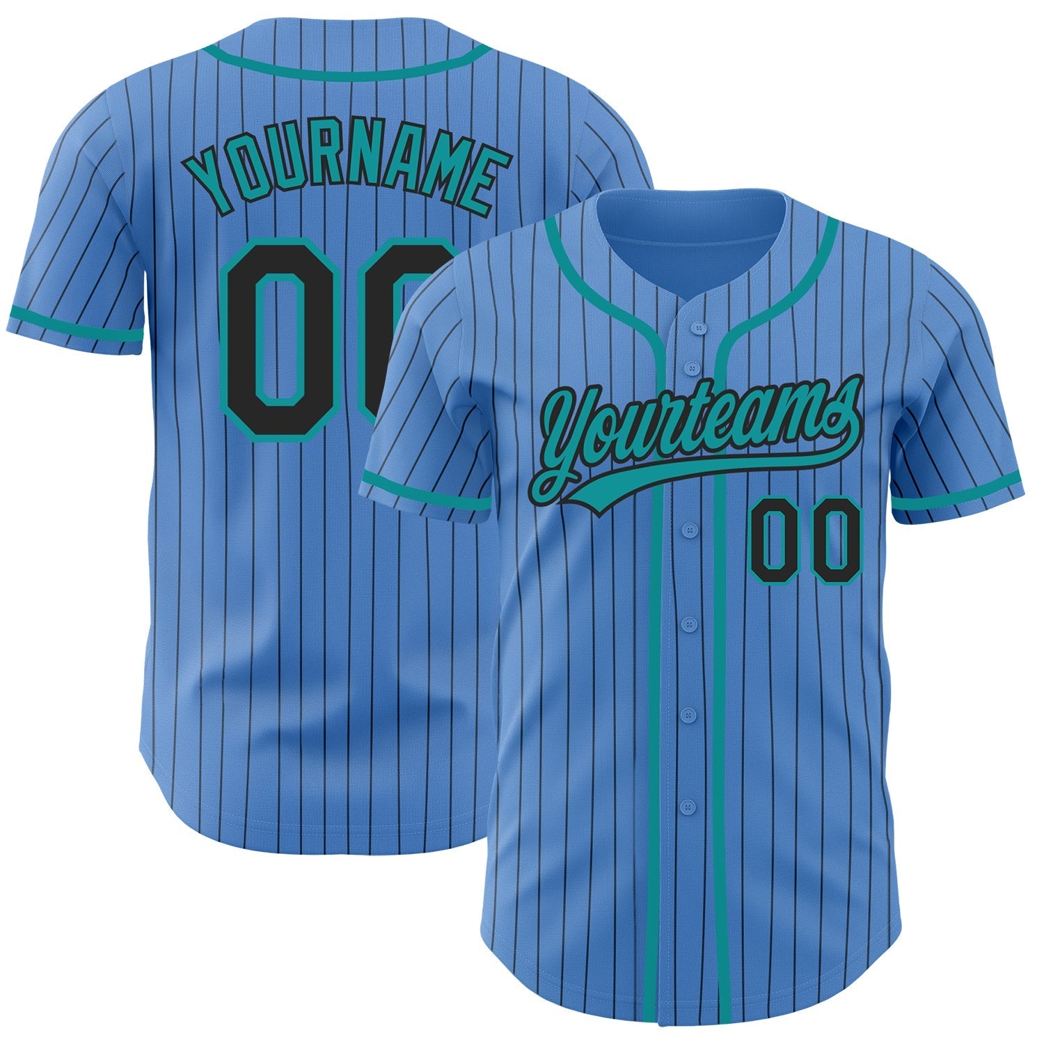 Custom Powder Blue Black Pinstripe Teal Authentic Baseball Jersey baseball jersey product view 1