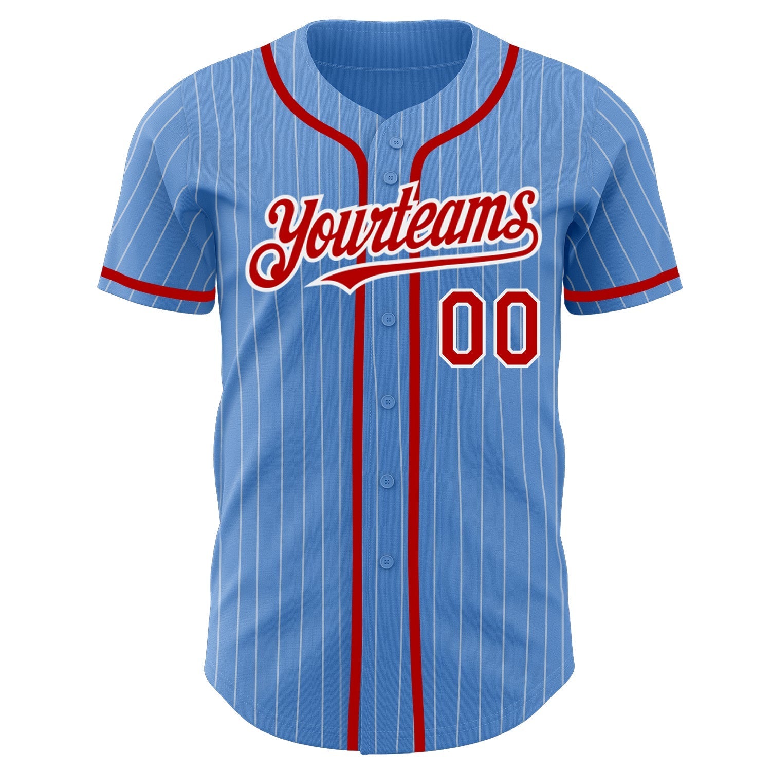 Custom Powder Blue White Pinstripe Red Authentic Baseball Jersey baseball jersey product view 2