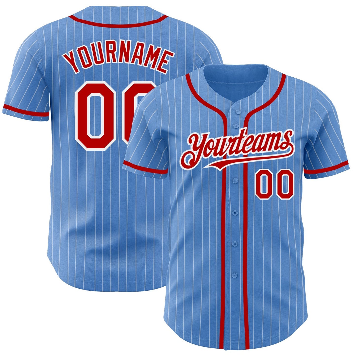 Custom Powder Blue White Pinstripe Red Authentic Baseball Jersey baseball jersey product view 1