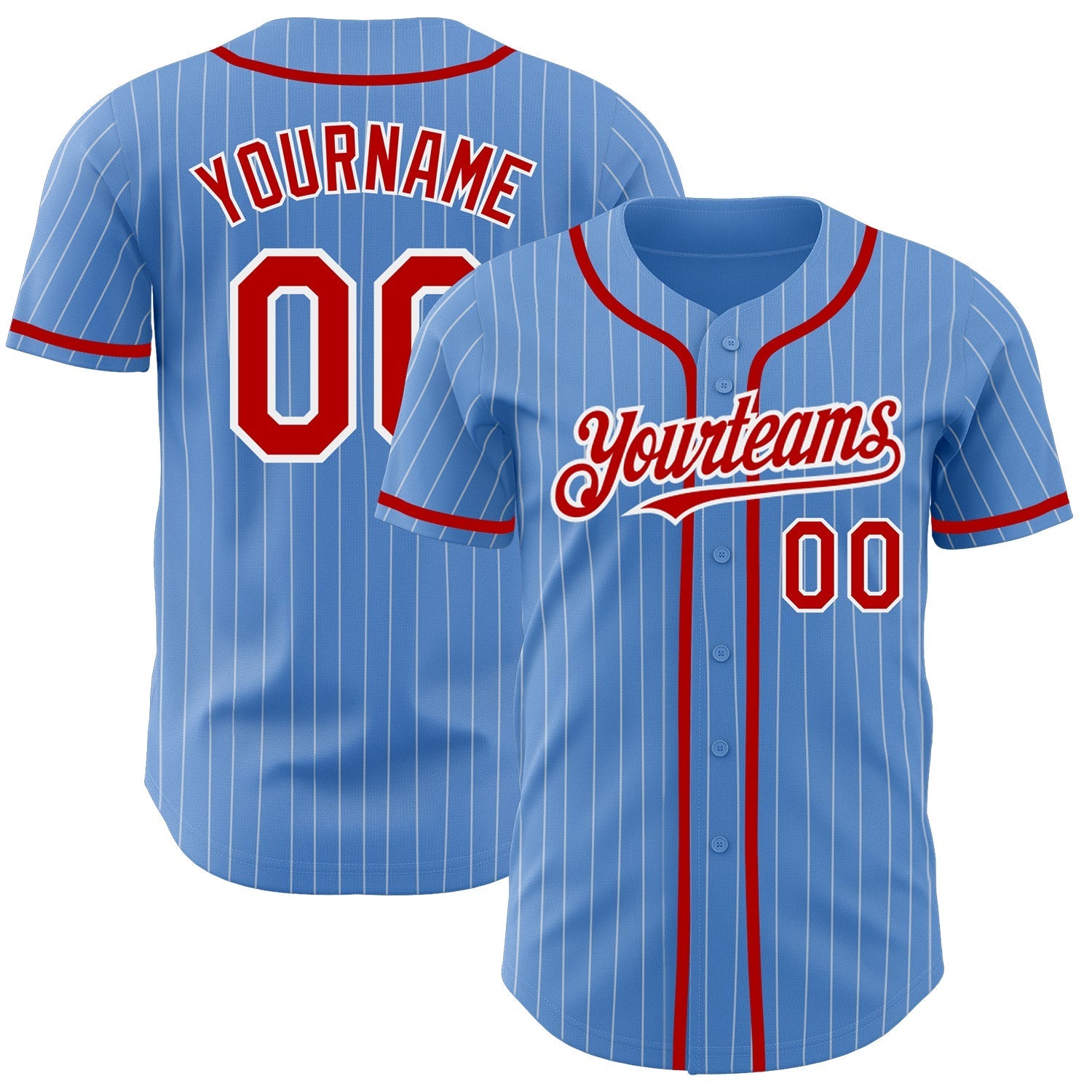 Custom Powder Blue White Pinstripe Red Authentic Baseball Jersey baseball jersey product view 1