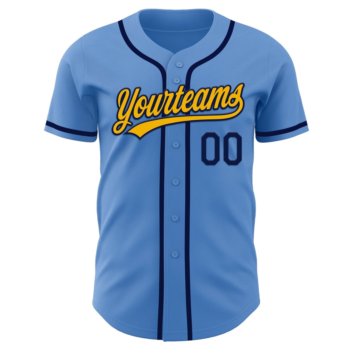 Custom Powder Blue Navy-Gold Authentic Baseball Jersey baseball jersey product view 2