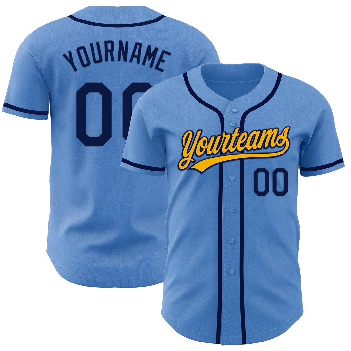 Custom Powder Blue Navy-Gold Authentic Baseball Jersey baseball jersey product view 1