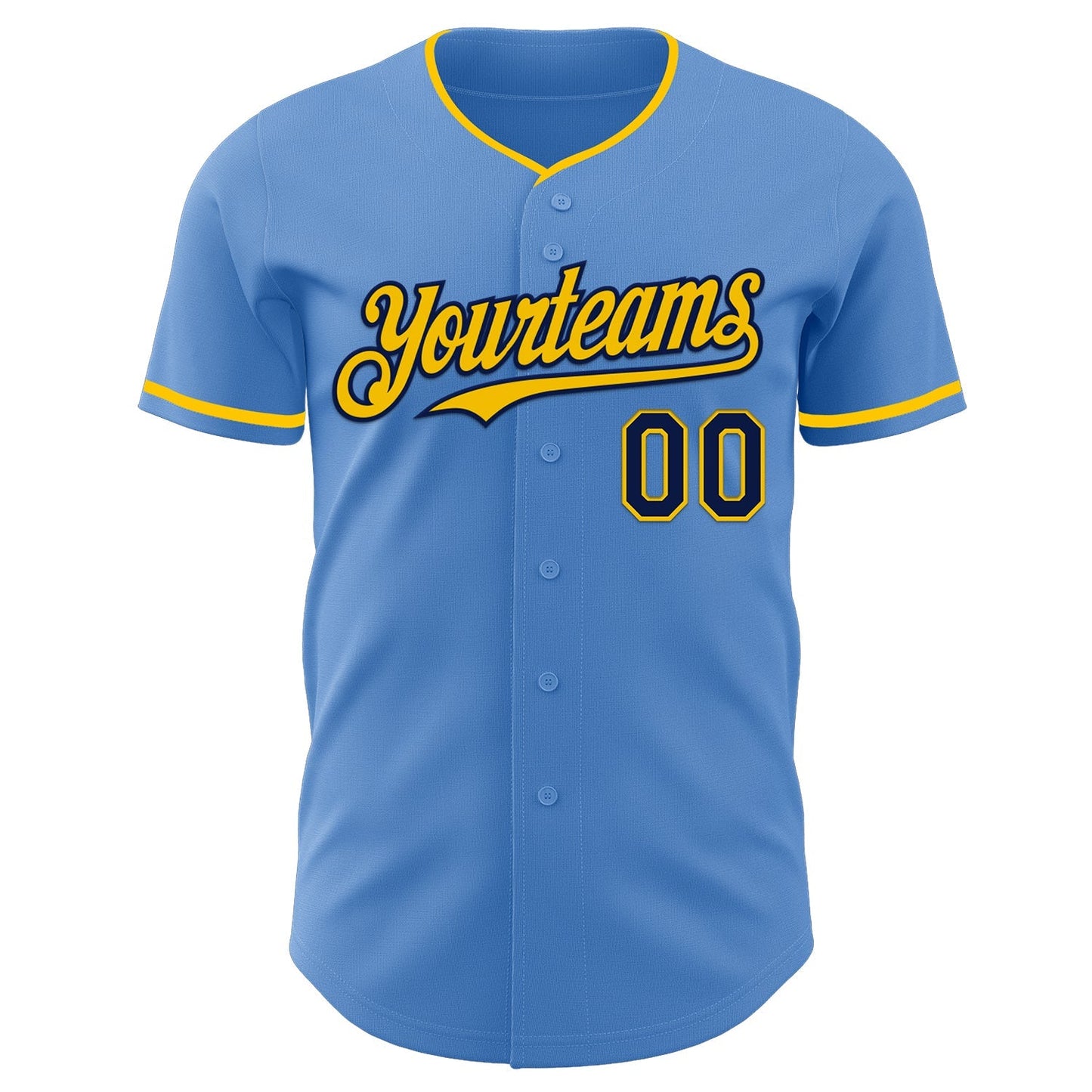 Custom Powder Blue Navy-Yellow Authentic Baseball Jersey baseball jersey product view 2