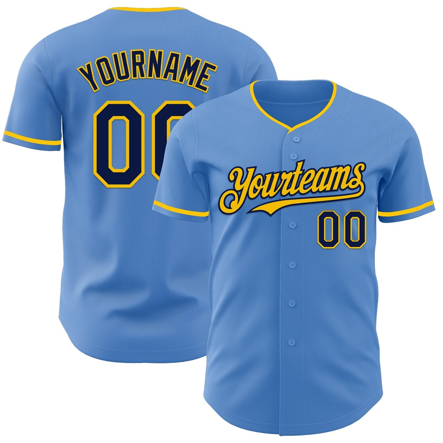 Custom Powder Blue Navy-Yellow Authentic Baseball Jersey baseball jersey product view 1