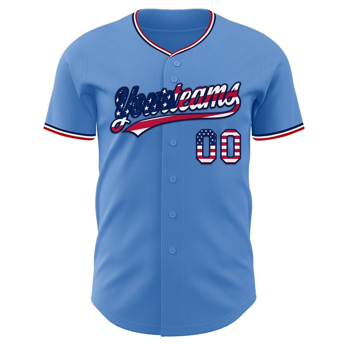 Custom Powder Blue USA Flag Navy Red-White Authentic Baseball Jersey baseball jersey product view 2