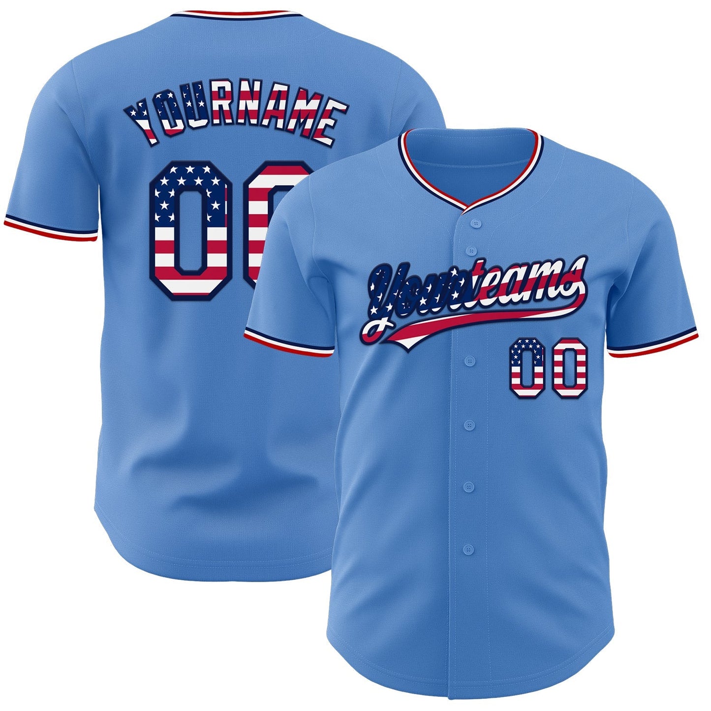 Custom Powder Blue USA Flag Navy Red-White Authentic Baseball Jersey baseball jersey product view 1