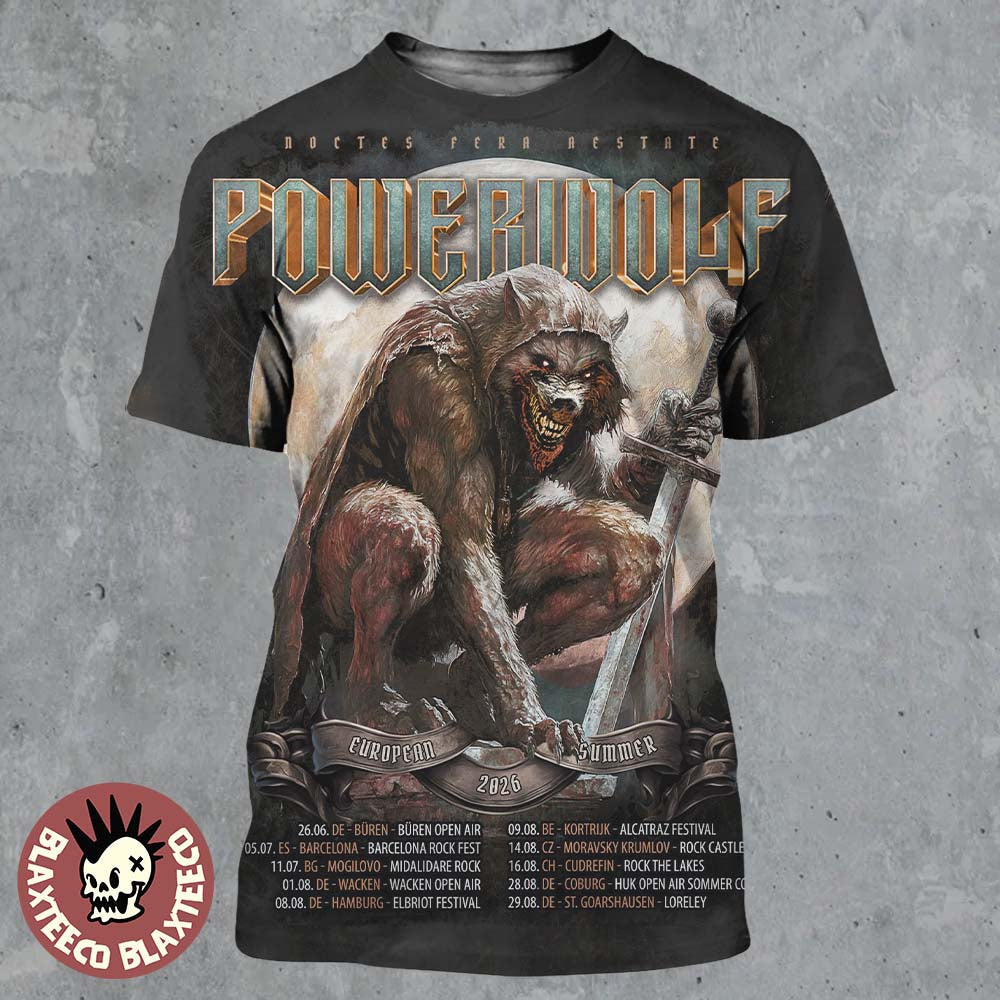 Powerwolf European Summer 2026 Tour Schedule Dates All Over Print Shirt Unisex T-shirt, Sweatshirt, Hoodie, Long Sleeve Tee - T-Shirt, Sweatshirt, Hoodie