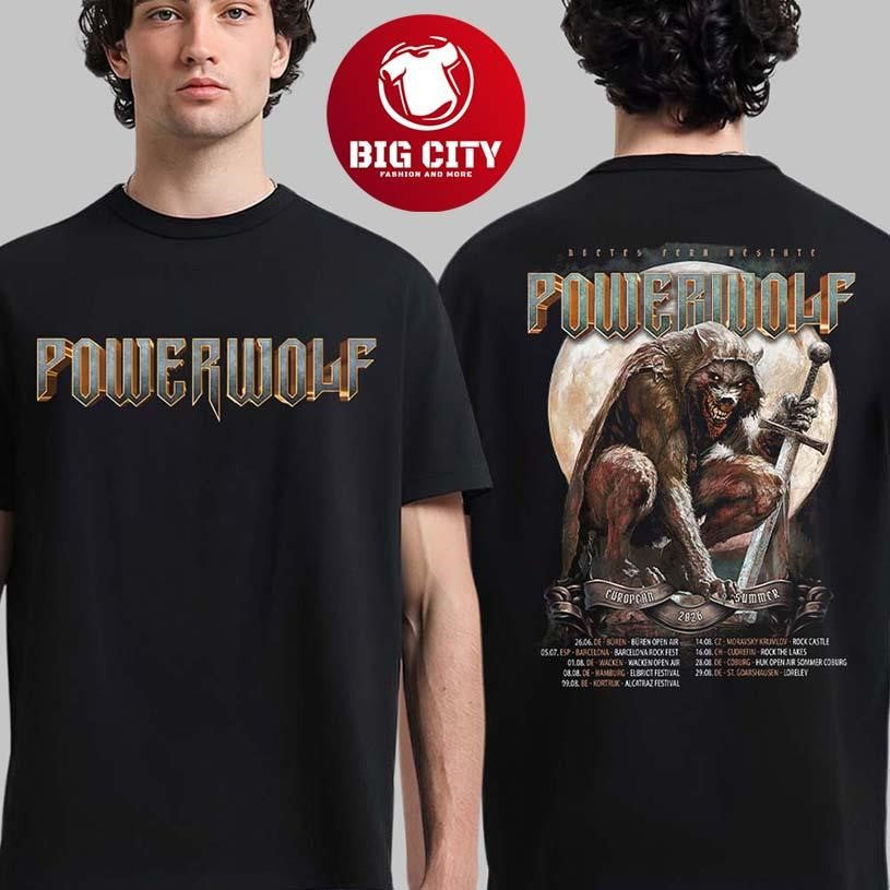 Powerwolf European Summer Tour 2026 Schedule Dates Two Sided Shirt Unisex T-shirt, Sweatshirt, Hoodie, Long Sleeve Tee - T-Shirt, Sweatshirt, Hoodie