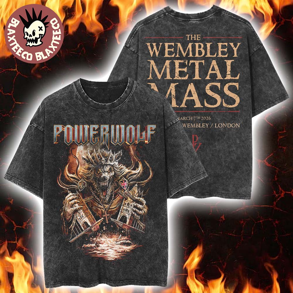 Powerwolf London UK 2026 Tour Merch Tee At OVO Arena Wembley On March 7 2026 The Wembley Metal Mass Wake Up The Wicked Tour Washed Tee - T-Shirt, Sweatshirt, Hoodie