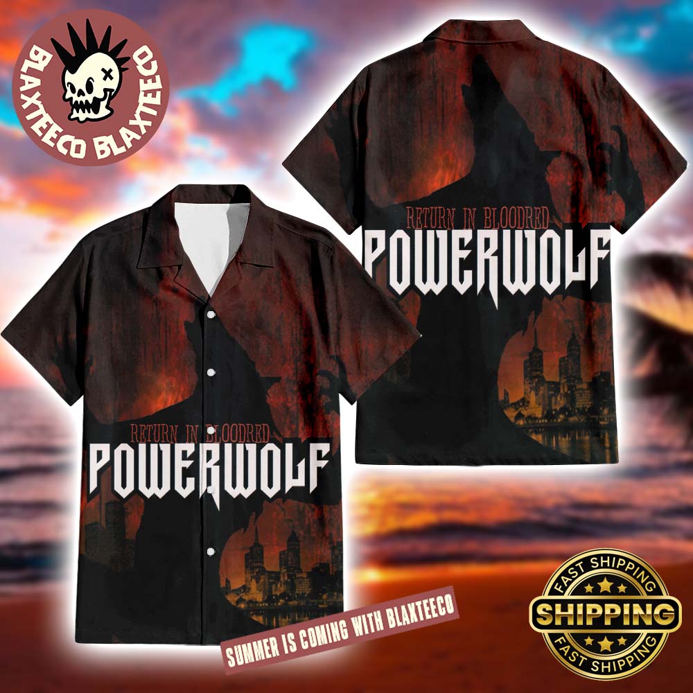 Powerwolf Return in Bloodred Album Cover Summer 2025 Hawaiian Shirt Unisex T-shirt, Sweatshirt, Hoodie, Long Sleeve Tee - T-Shirt, Sweatshirt, Hoodie