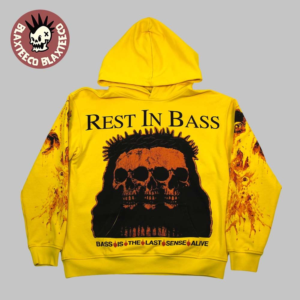 Praiseche Rest In Bass Is The Last Sense Alive Gavin Skull Yellow Hoodie Unisex T-shirt, Sweatshirt, Hoodie, Long Sleeve Tee - T-Shirt, Sweatshirt, Hoodie