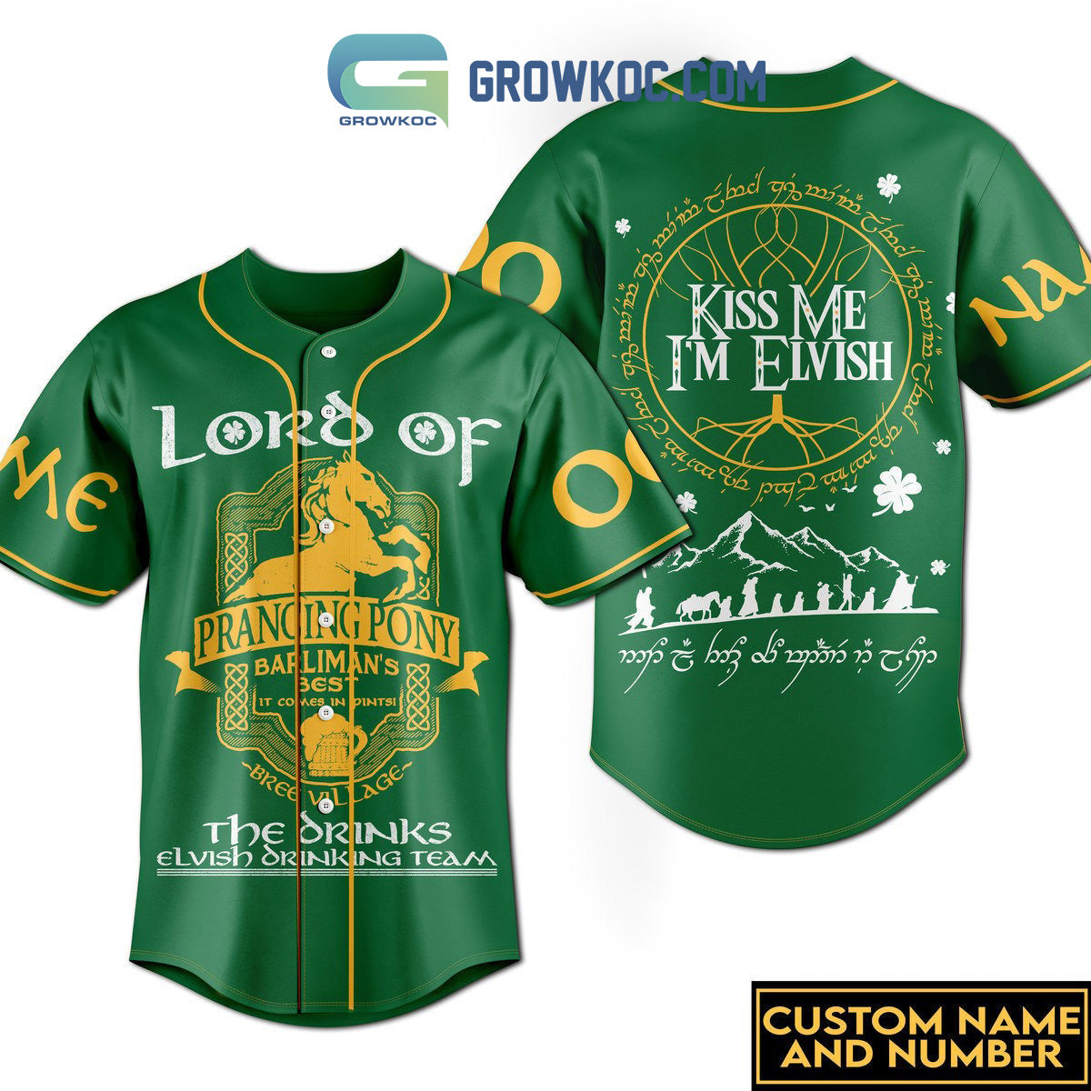 Prancing Pony Brewery Elvish Team Personalized Baseball Jersey baseball jersey product view 1