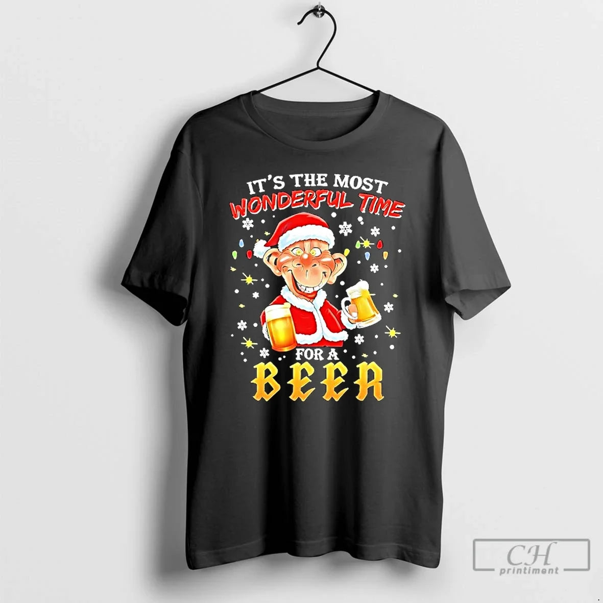 Premium A Man Holding A Glass Of Two Beer Santa Suit Its The Most Wonderful - T-Shirt, Sweatshirt, Hoodie