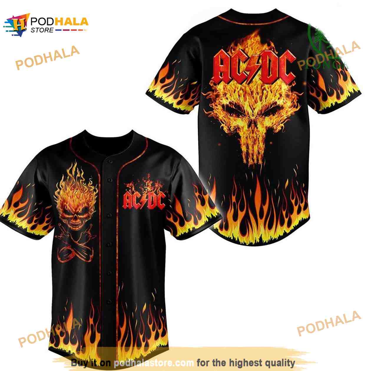 Premium Ac Dc Fire Skull 3D Baseball Jersey Shirt baseball jersey product view 1