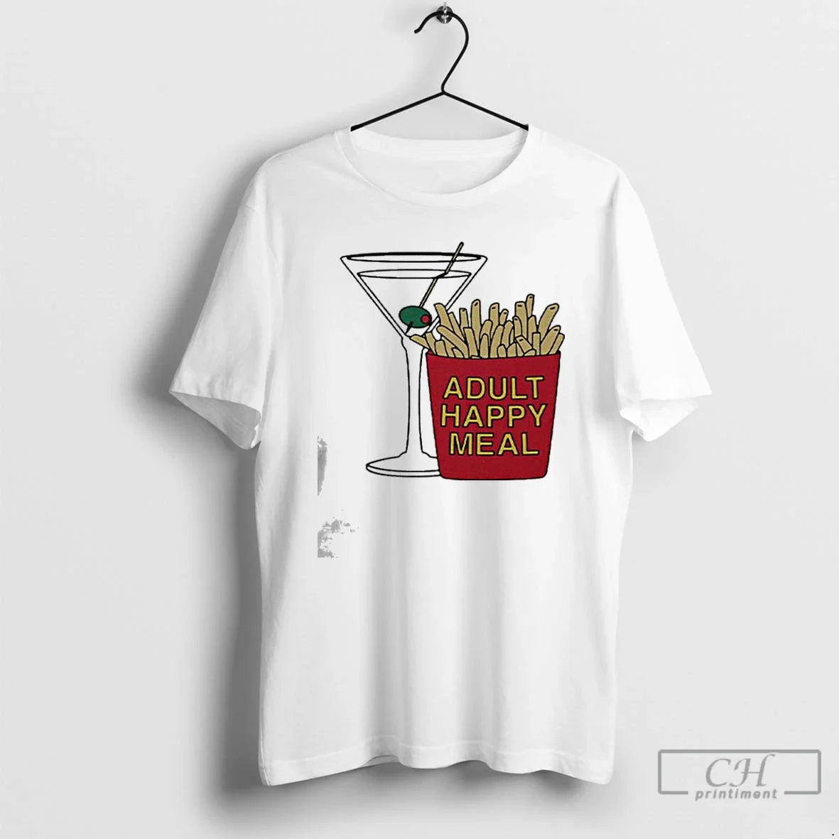 Premium Adult Happy Meal Martini And Fries Unisex T-shirt, Sweatshirt, Hoodie, Long Sleeve Tee - T-Shirt, Sweatshirt, Hoodie
