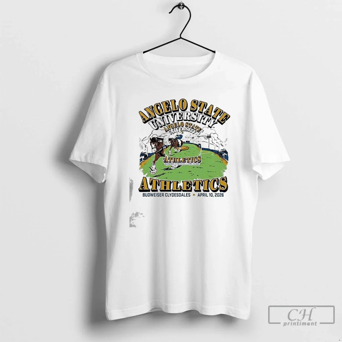 Premium Angelo State University Athletics Budweiser Clydesdales April 10 2026 Unisex T-shirt, Sweatshirt, Hoodie, Long Sleeve Tee - T-Shirt, Sweatshirt, Hoodie