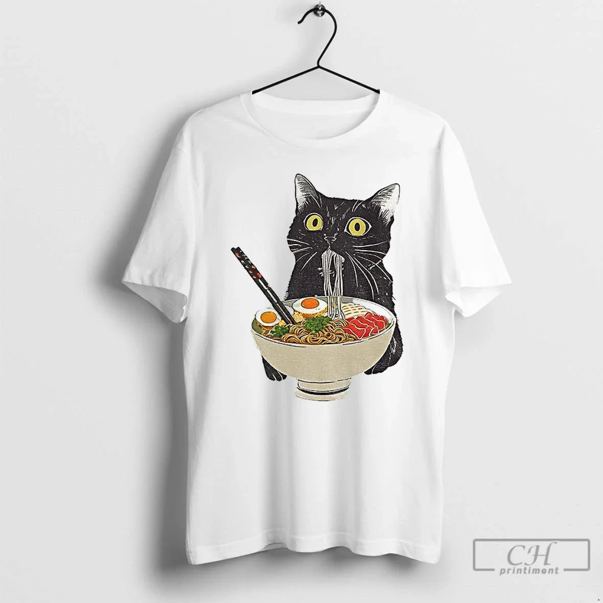 Premium Black Cat Eating Ramen Japan - T-Shirt, Sweatshirt, Hoodie
