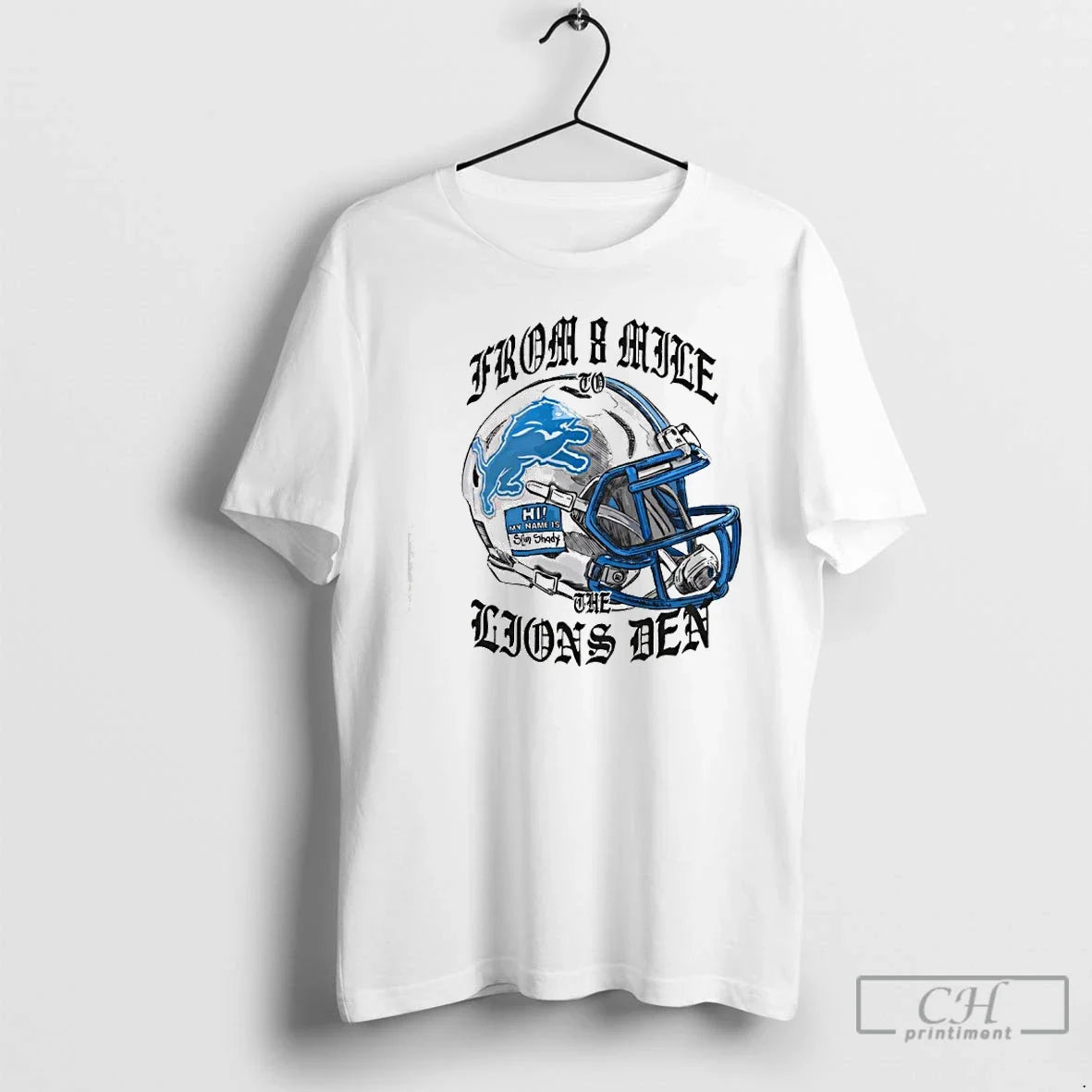 Premium Blue Eminem X Detroit Lions Helmet - T-Shirt, Sweatshirt, Hoodie