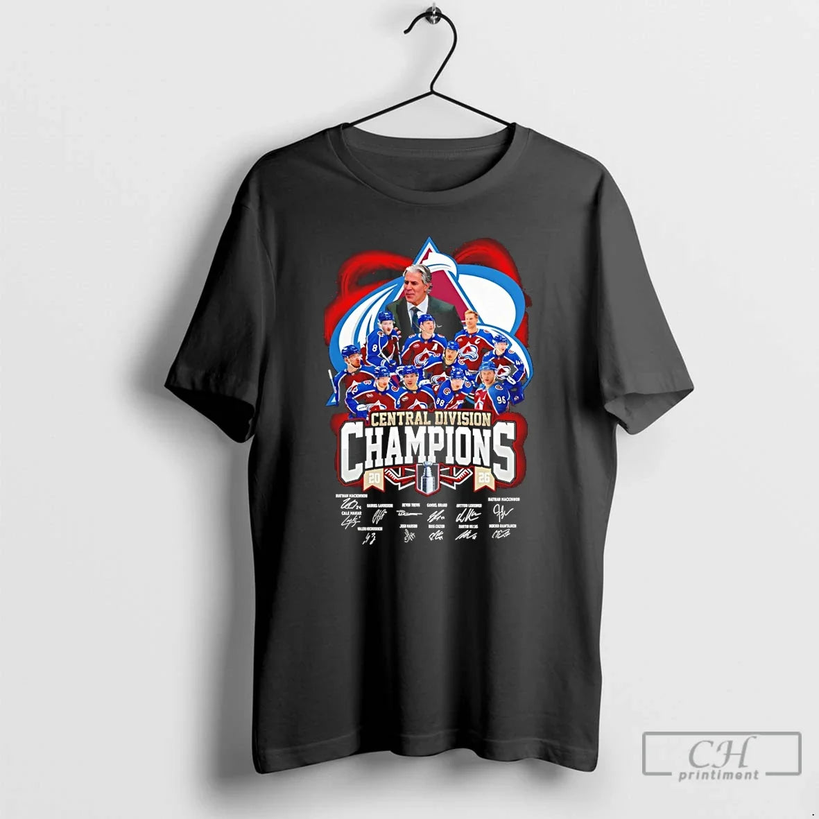 Premium Colorado Avalanche Stanley Cup Central Division Champions 2026 Signatures Unisex T-shirt, Sweatshirt, Hoodie, Long Sleeve Tee - T-Shirt, Sweatshirt, Hoodie