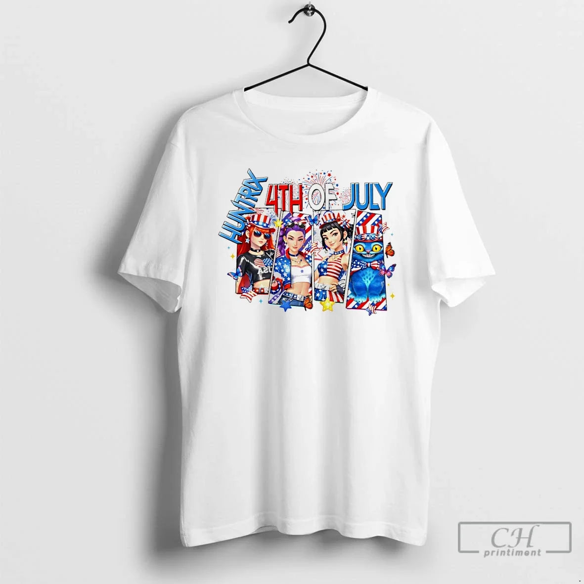 Premium Demon Hunter Huntrix 4th Of July K Pop Girl Independence Day 2026 T Shirts Unisex T-shirt, Sweatshirt, Hoodie, Long Sleeve Tee - T-Shirt, Sweatshirt, Hoodie
