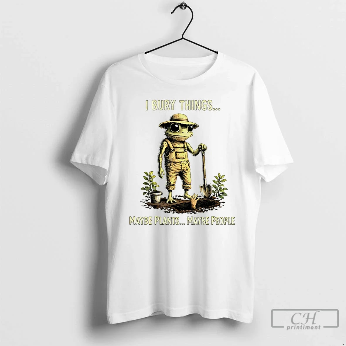 Premium Frog Farmer I Bury Things Maybe Plants Maybe People Meme Unisex T-shirt, Sweatshirt, Hoodie, Long Sleeve Tee - T-Shirt, Sweatshirt, Hoodie