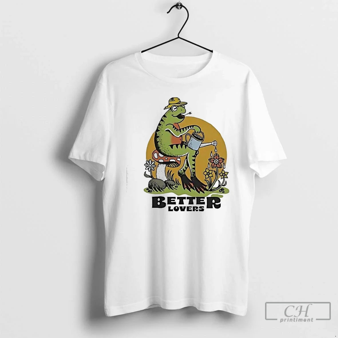 Premium Frog On A Mushroom Watering Flowers Better Lovers Spring - T-Shirt, Sweatshirt, Hoodie