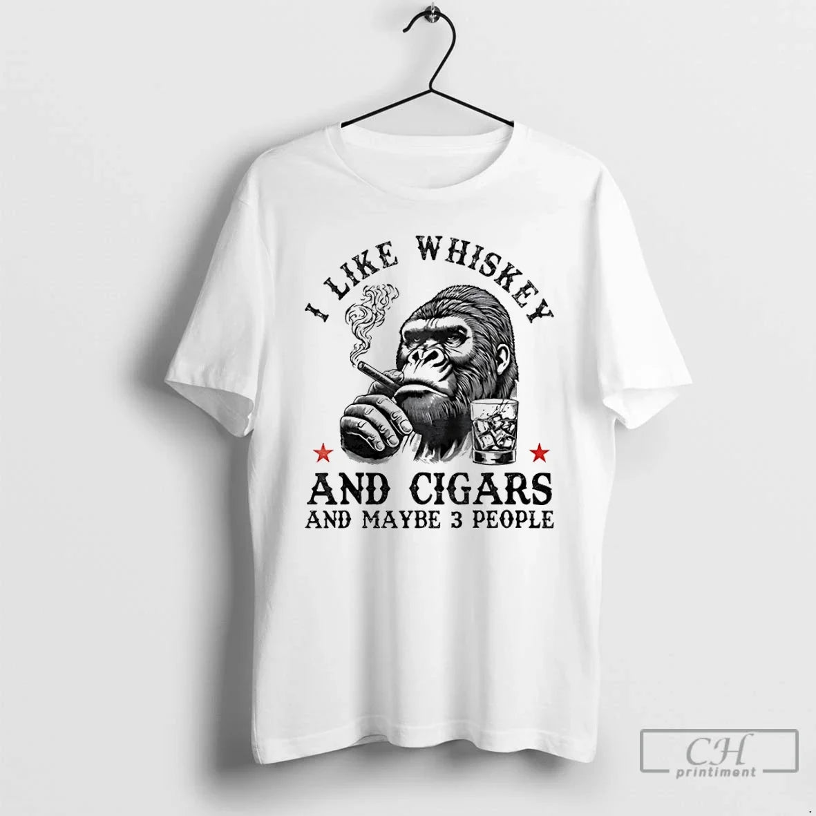 Premium Gorrila I Like Whiskey And Cigars And Maybe 3 People Unisex T-shirt, Sweatshirt, Hoodie, Long Sleeve Tee - T-Shirt, Sweatshirt, Hoodie