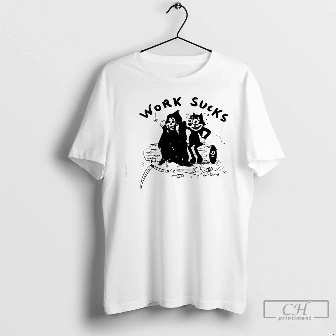 Premium Grim Reaper And Cat Felix Work Sucks - T-Shirt, Sweatshirt, Hoodie