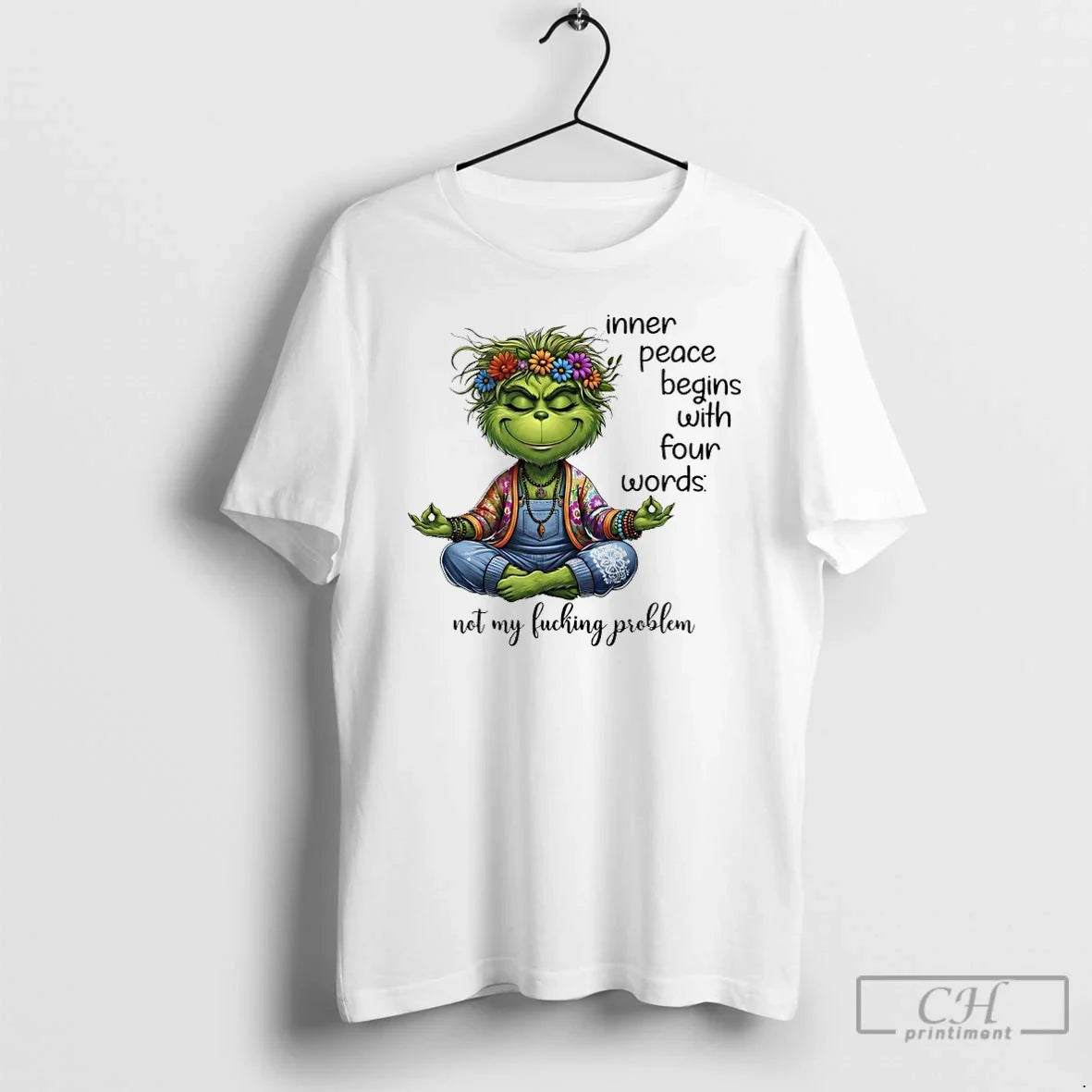 Premium Grinch Yoga Inner Peace Begins With Four Words Not My Fucking Problem T Shirts - T-Shirt, Sweatshirt, Hoodie