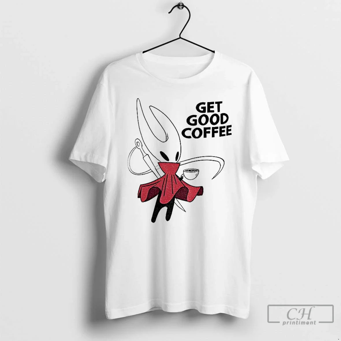 Premium Hollow Knight Silksong Hornet Get Good Coffee - T-Shirt, Sweatshirt, Hoodie