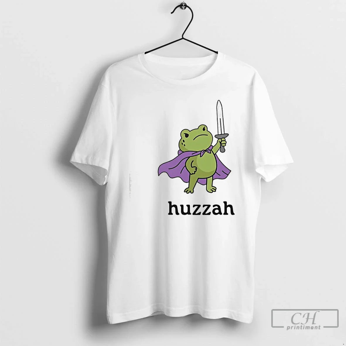 Premium Huzzah Frog Wearing Purple Cloak And Holding Sword - T-Shirt, Sweatshirt, Hoodie