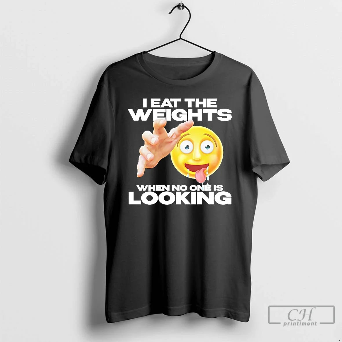 Premium I Eat The Weights When No One Is Looking Emoji Unisex T-shirt, Sweatshirt, Hoodie, Long Sleeve Tee - T-Shirt, Sweatshirt, Hoodie