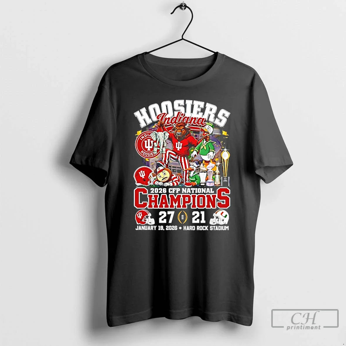 Premium Indiana Beat Miami 2026 College Football National Champions Mascot - T-Shirt, Sweatshirt, Hoodie