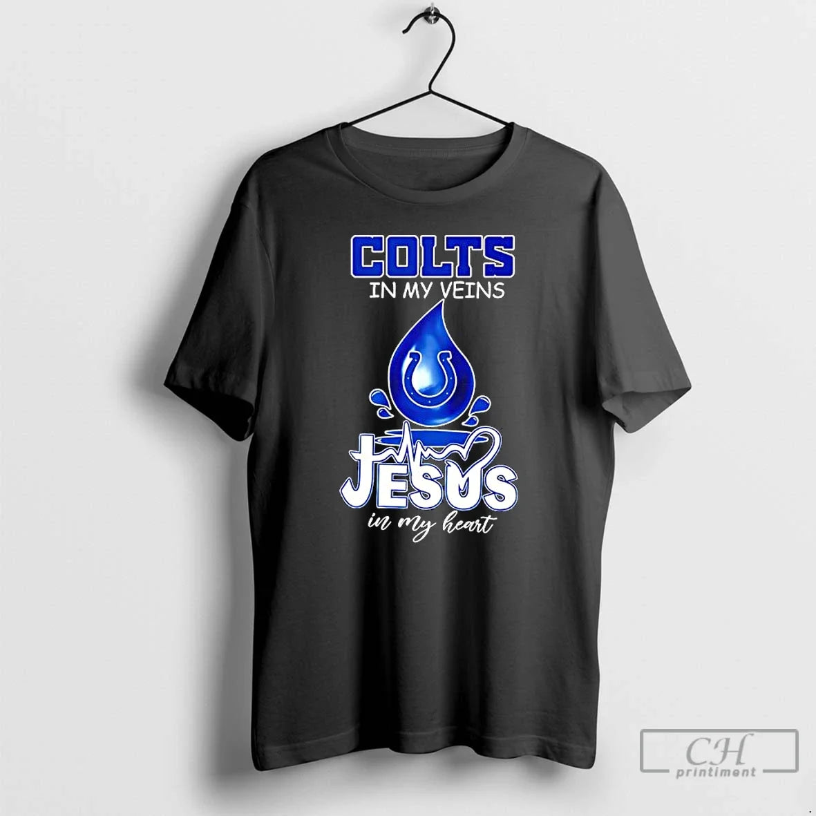 Premium Indianapolis Colts In My Veins Jesus In My Heart Symbol - T-Shirt, Sweatshirt, Hoodie
