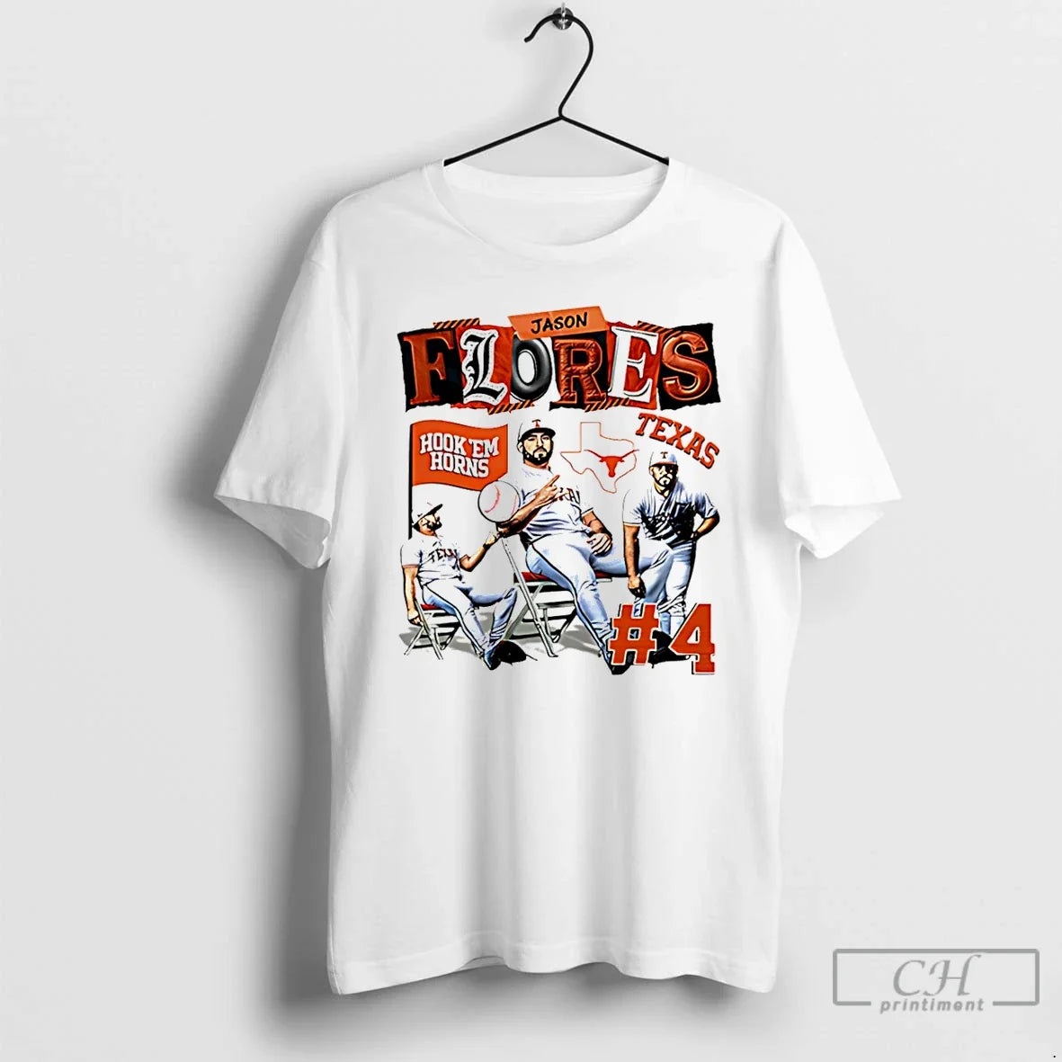 Premium Jason Flores Texas Baseball Ncaa Hook Em Horns Graphic - T-Shirt, Sweatshirt, Hoodie