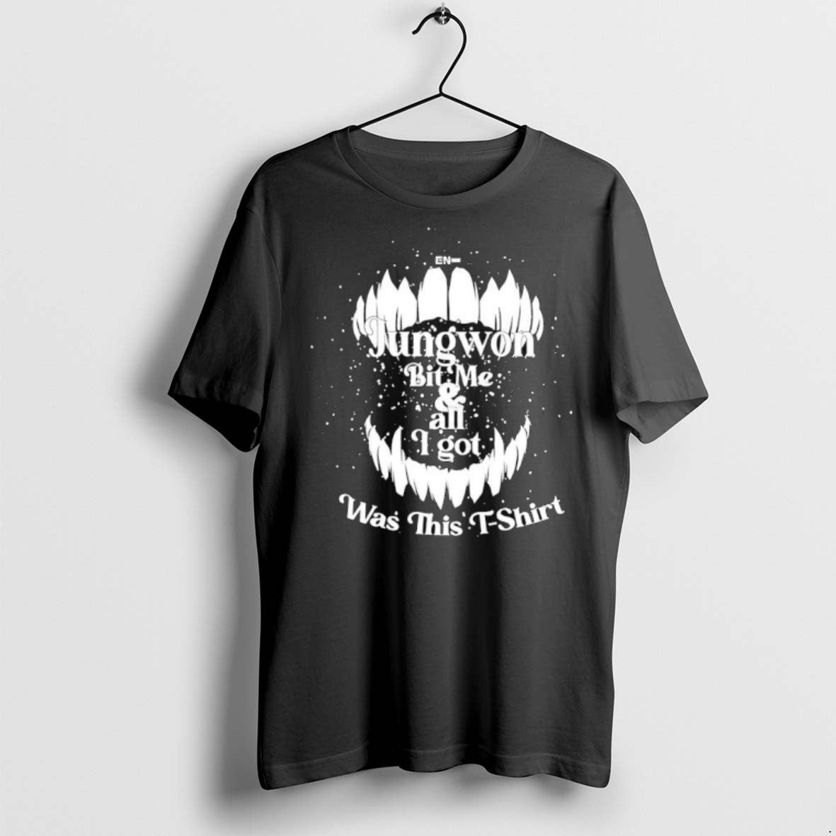 Premium Jungwon Bit Me All I Got Was This Mouth With Fangs T Shirts Unisex T-shirt, Sweatshirt, Hoodie, Long Sleeve Tee - T-Shirt, Sweatshirt, Hoodie
