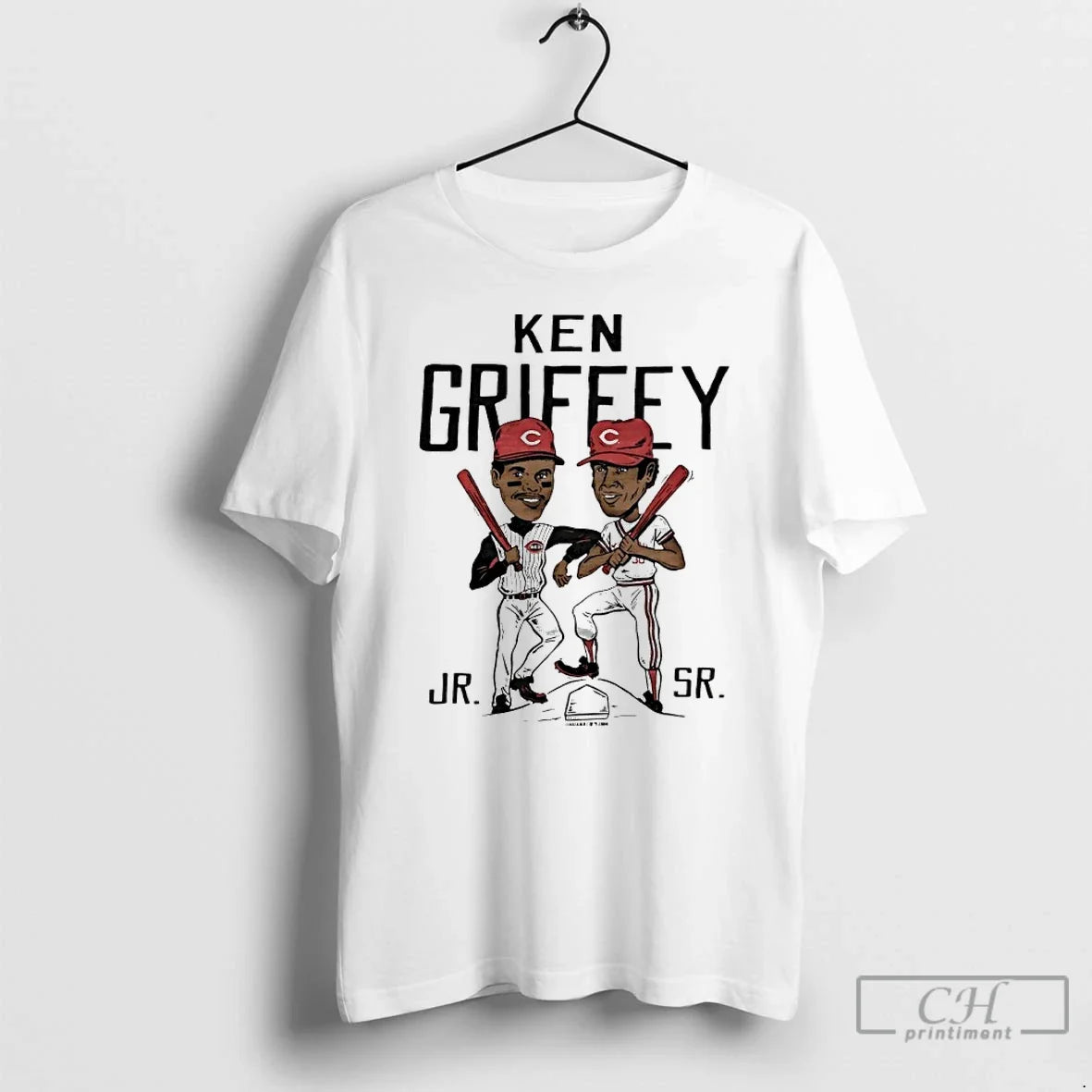 Premium Ken Griffey Father And Son Cincinnati Reds Player Caricature - T-Shirt, Sweatshirt, Hoodie