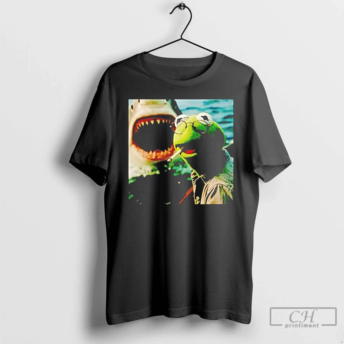 Premium Kermit The Frog Smoking Selfie With Shark - T-Shirt, Sweatshirt, Hoodie