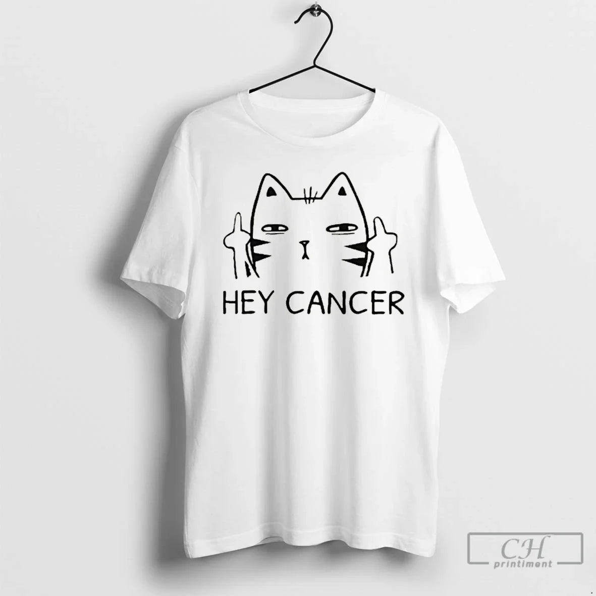 Premium Kitten Middle Finger Hey Cancer Unisex T-shirt, Sweatshirt, Hoodie, Long Sleeve Tee - T-Shirt, Sweatshirt, Hoodie