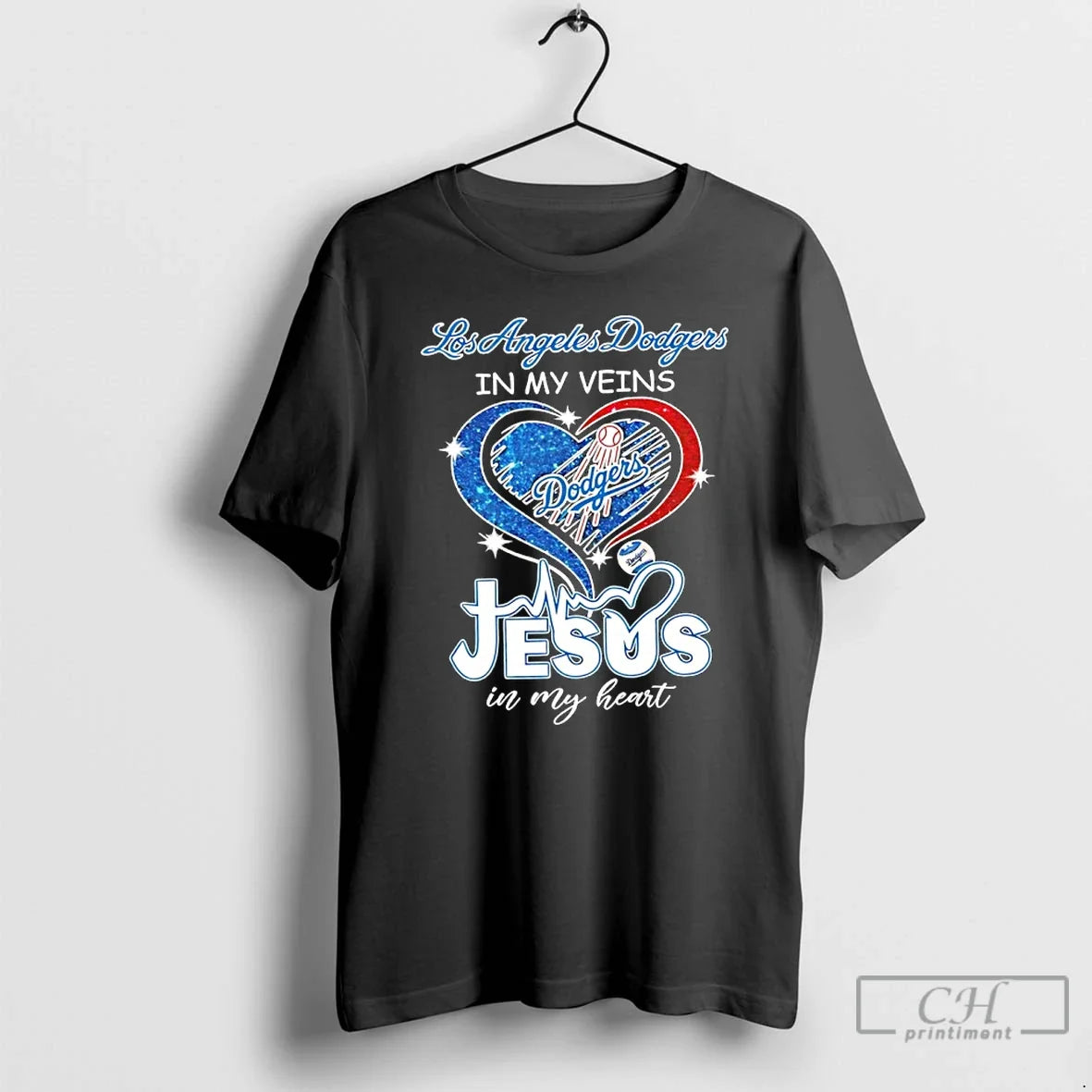 Premium Los Angeles Dodgers In My Veins And Jesus In My Heart Diamond Heart - T-Shirt, Sweatshirt, Hoodie