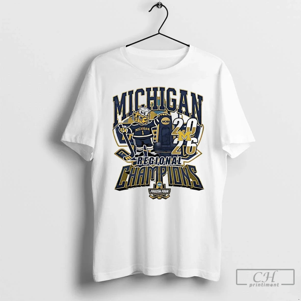 Premium Michigan Wolverines 2026 Ncaa Mens Hockey Regional Champions Mascot Trophy Unisex T-shirt, Sweatshirt, Hoodie, Long Sleeve Tee - T-Shirt, Sweatshirt, Hoodie