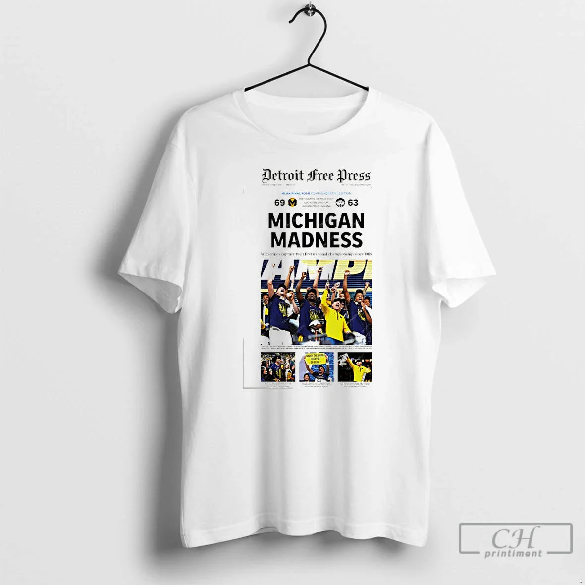 Premium Michigan Wolverines Basketball Ncaa Champions March Madness Celebration Newspaper Unisex T-shirt, Sweatshirt, Hoodie, Long Sleeve Tee - T-Shirt, Sweatshirt, Hoodie