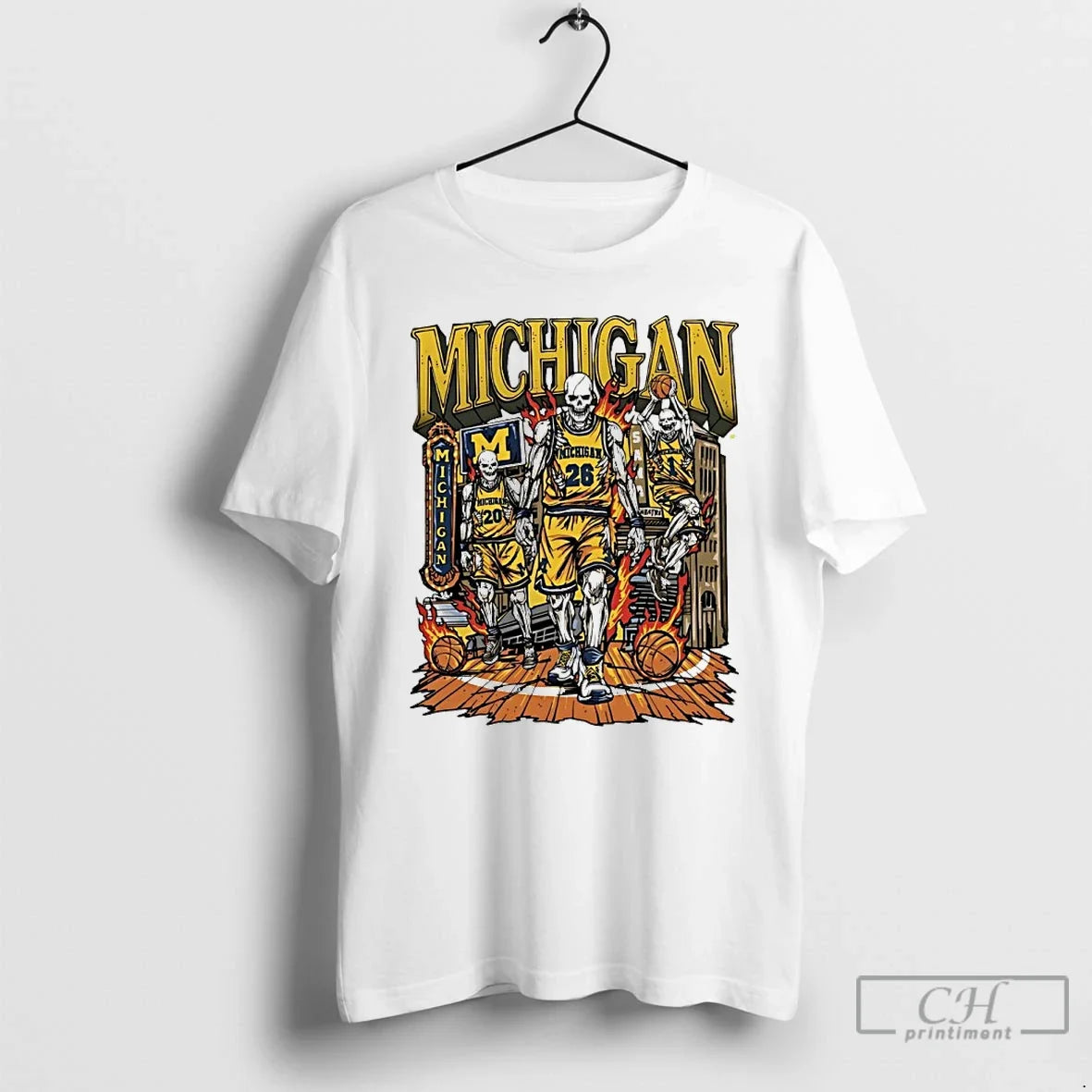 Premium Michigan Wolverines Basketball Skelly Graphic Unisex T-shirt, Sweatshirt, Hoodie, Long Sleeve Tee - T-Shirt, Sweatshirt, Hoodie